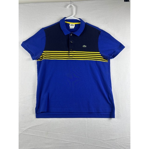Lacoste Other - Lacoste Slim Fit Polo Shirt Mens Size 6 Blue Navy Yellow Striped Colorblock 429
